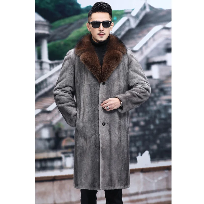 Men Winter New Fur Coat Long Casual Warm Mink Coat Velvet Suit Collar Fur Men's Wear fur coat men abrigos largos hombre invierno