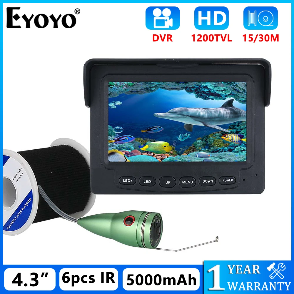 

Eyoyo HD Video Recording 1000TVL Visual Underwater Fish Finder 4.3" Monitor 6pcs IR Light Ice Fishing Camera With 15/30M Cable