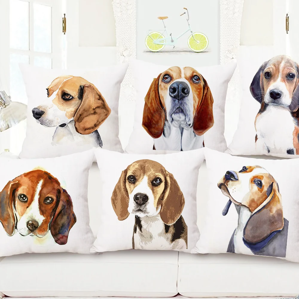 

Dog Pillow Cases Animal Pillowcases Cute Beagle Watercolor 45*45cm for Children Kids Cushion Cover Home Sofa Decoration Cojines