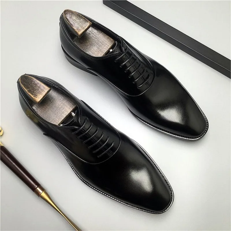 

Men Dress Italian Genuine Leather Shoes Fashion Wedding Brogue Pointed Toe Lace Up Men Business Shoes Formal Black Oxford Shoes