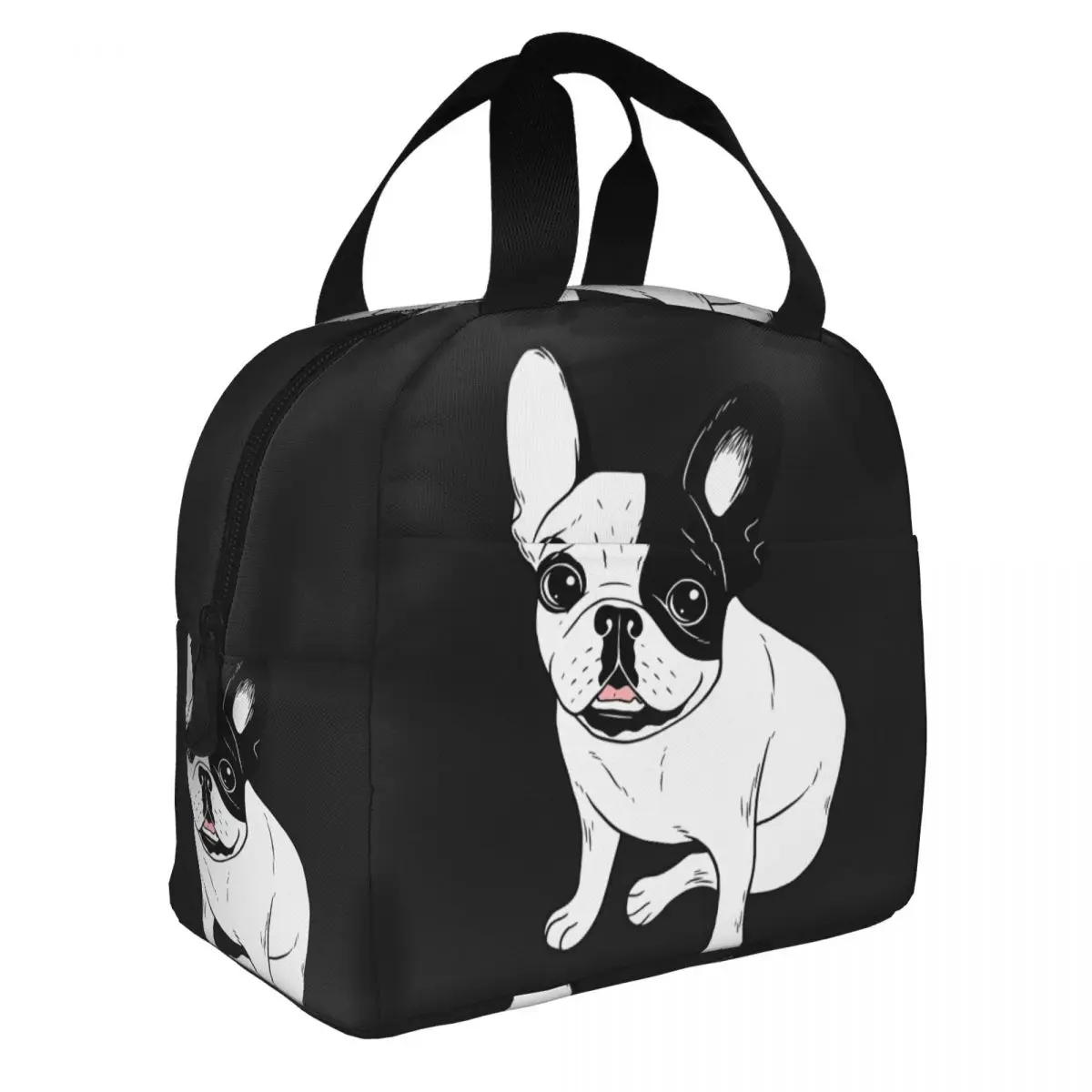 Single Hooded Brindle Pied Frenchie Lunch Bento Bags Portable Aluminum Foil thickened Thermal Cloth Lunch Bag for Women Men Boy