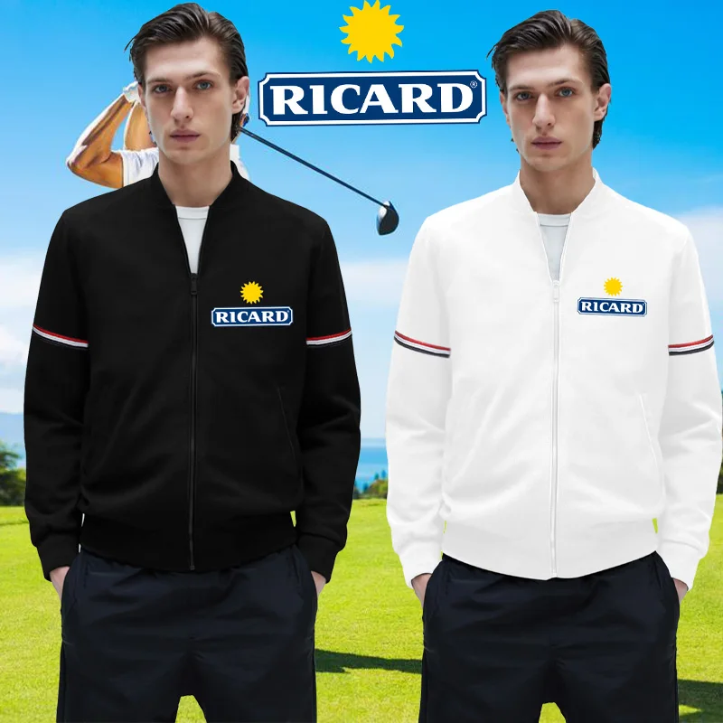 

Новая однотонная мужская осенне-зимняя куртка с принтом логотипа Ricard, Повседневная Уличная модная бейсбольная форма, облегающая спортивна...