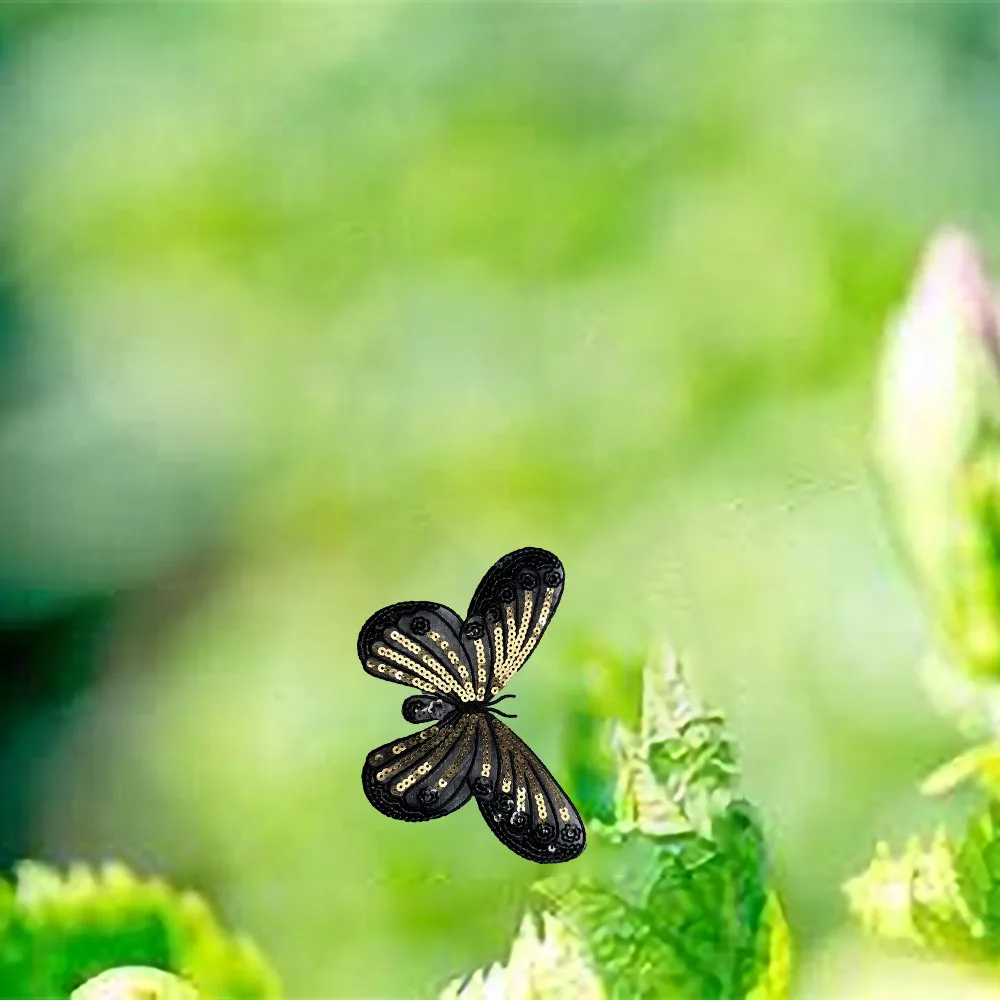 1 Шт. 12x19 См Черная Органза Золотая Блестящая Нашивка-бабочка Блестящий Клей Для