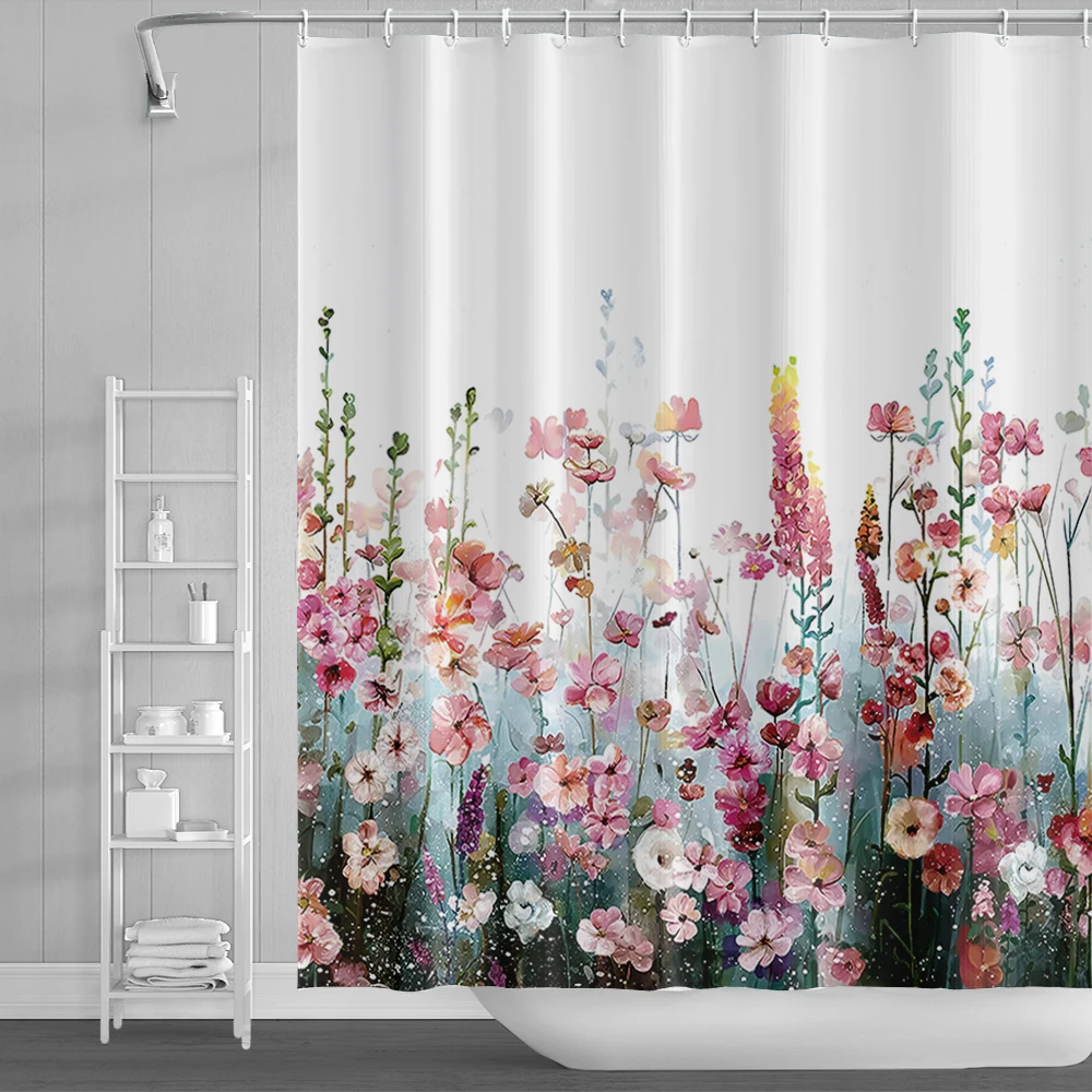 

Flower Green Leaf Shower Curtains Waterproof Polyester Fabric Bathroom Curtain Birds Cactus with 12pcs Hooks