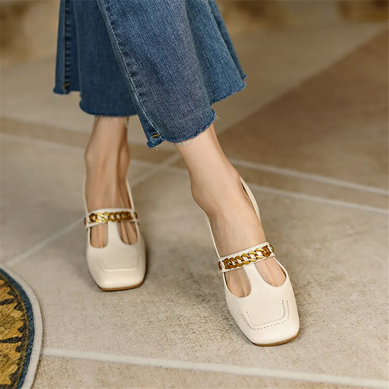 Женские туфли из натуральной кожи туфли-лодочки с квадратным носком на толстом