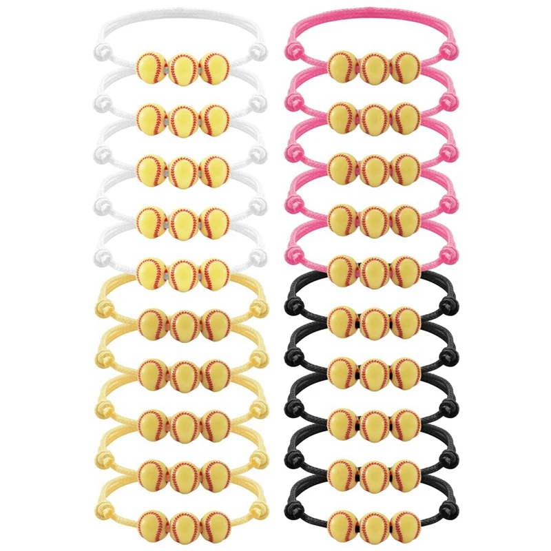 

20Pcs Softball Bracelet Party Favors Softball Beads Friendship Bracelets Adjustable Beaded Bracelet Softball Gifts