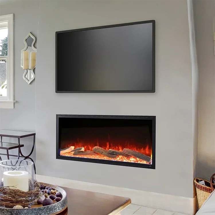60-дюймовый современный чугунный электрический камин 3-сторонний стеклянный с