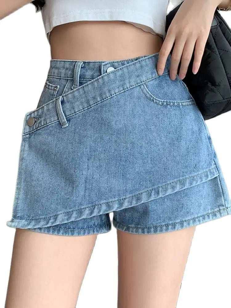 

Повседневная джинсовая юбка, Новинка лета 2022, Нестандартная облегающая сумка с высокой талией, короткая юбка на бедрах, джинсовая юбка, модн...