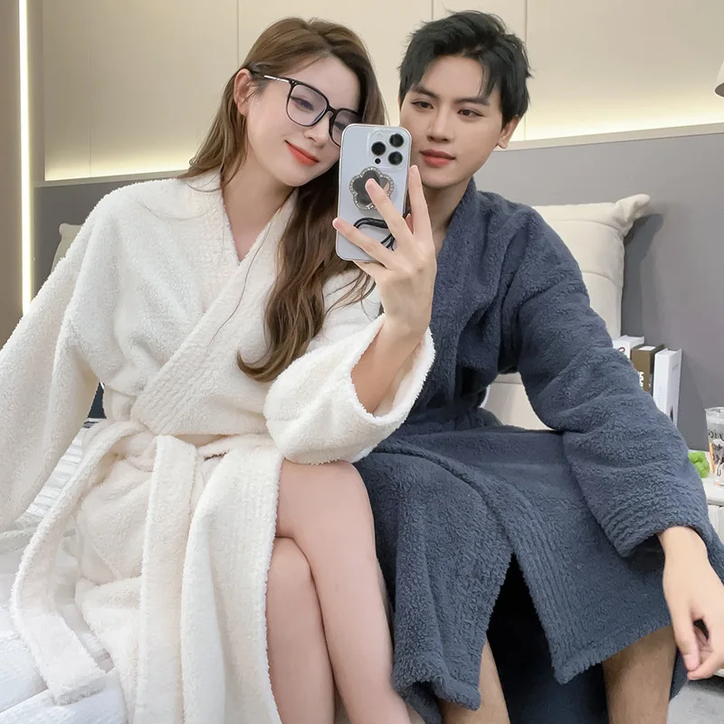 Халат-кимоно мужской фланелевый плотный домашний халат для пар свободная