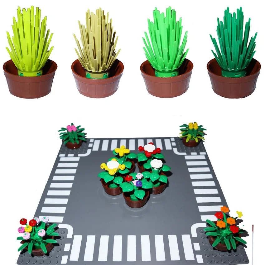 Строительные блоки MOC городская улица горшечные растения ствол дерева трава