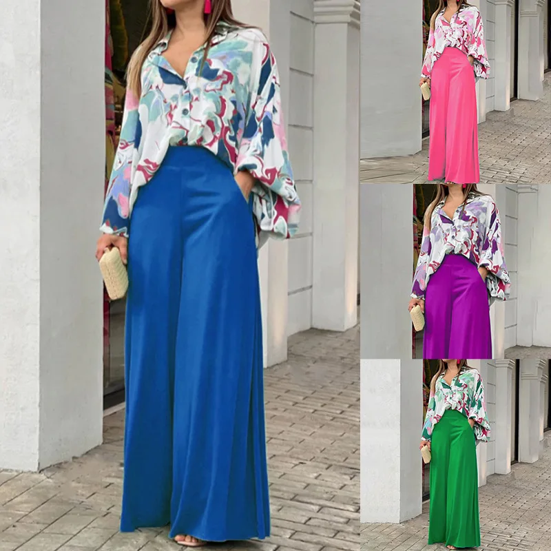 

Printed Wide-Leg Pants, Casual Suit, Elegant Temperament Shirt, Europe and the United States, Spring Fashion, 2023