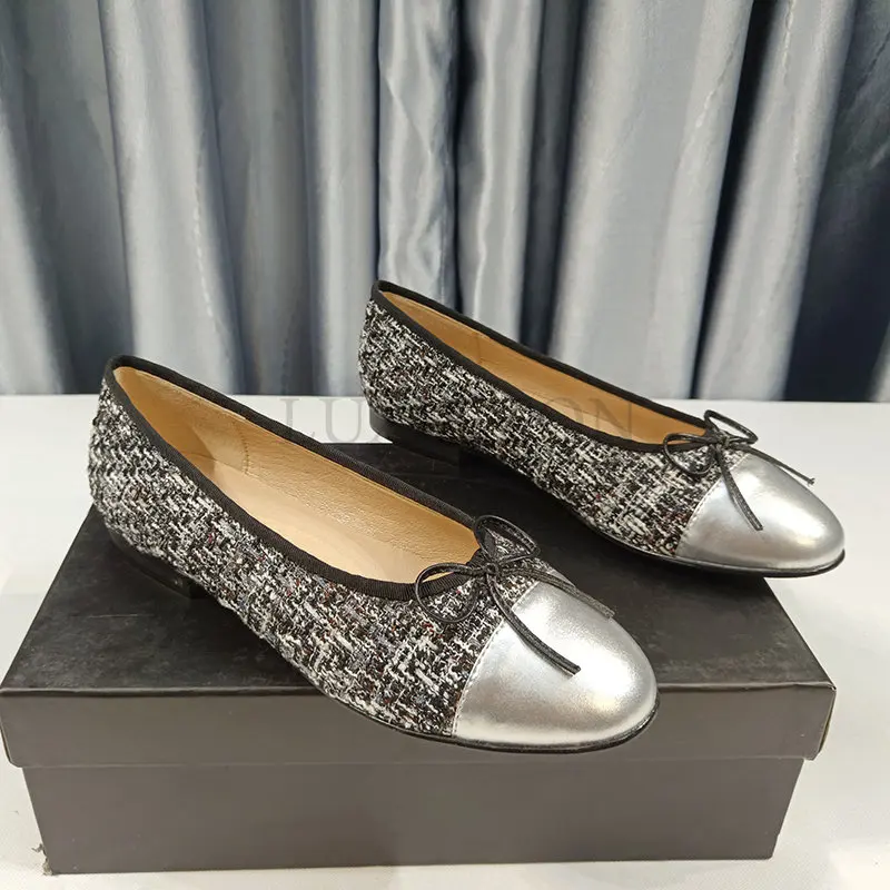 Designer Shoes Women Genuine Leather Bowknot Flats Single Fashion Lady Round Toe Light Loafers Ballet Zapados Mujer Size 34-42