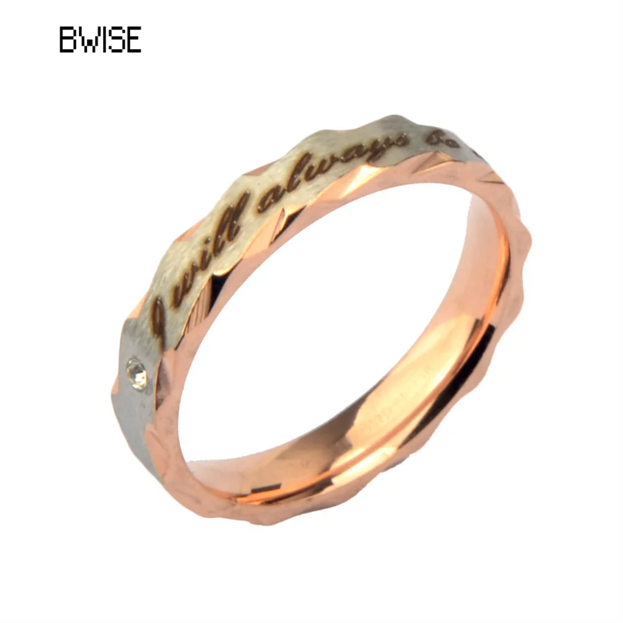 

BWISE "I will always love you" Couple Rings Stainless Steel Valentines Day Gift Lover Promise Engagement Wedding Band Women Ring