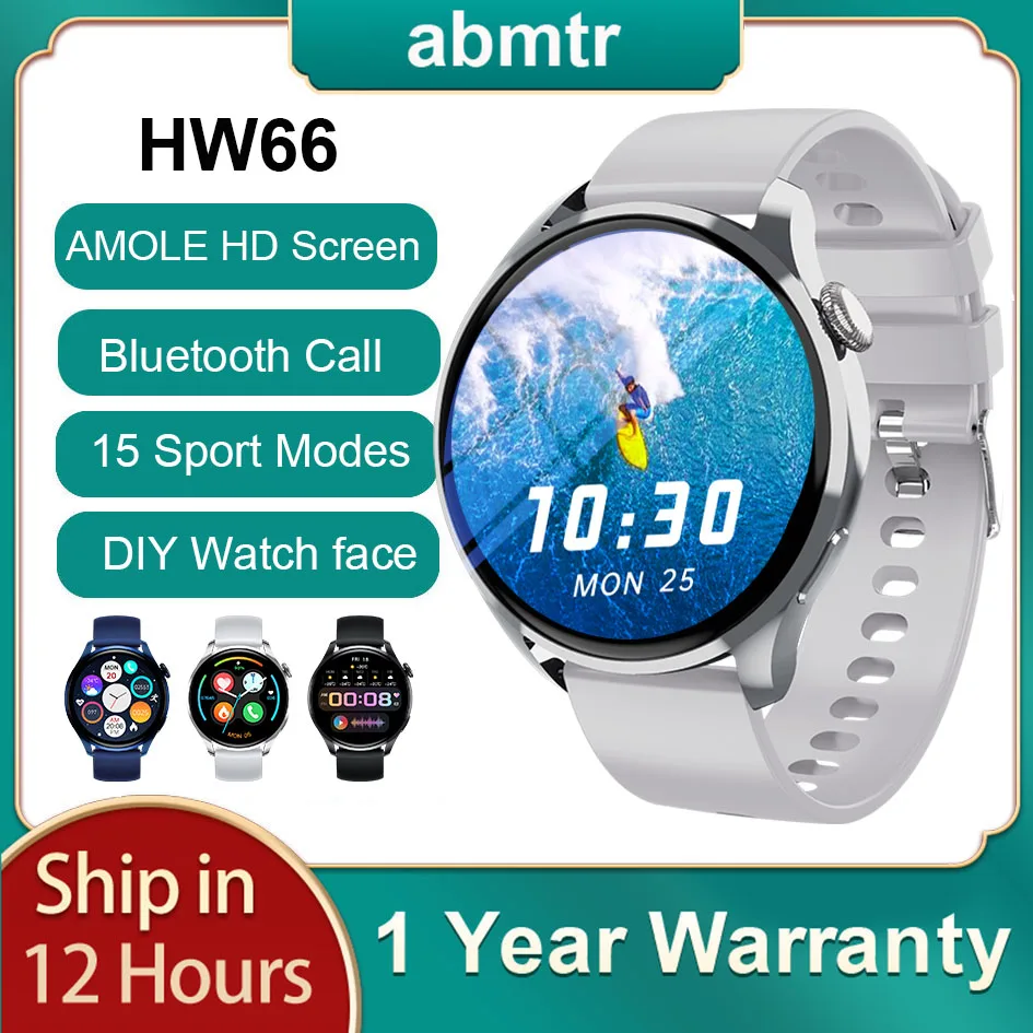 

AMOLED SmartWatch Smart Watch Men Abmtr HW66 1.35 Inch HD Screen Blood Pressure Test Bluetooth Call Connected pk GTR 3 GTS 2