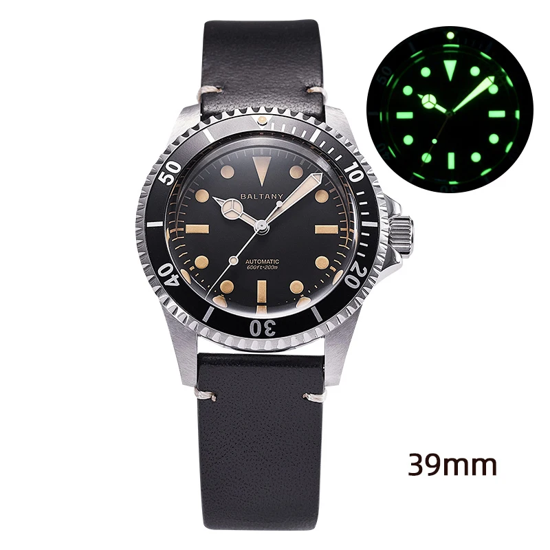 

Baltany Mens Automatic Watches 39mm Sport Diver Watch Mechaical Wristwatch Military Sapphire 200M Waterproof C3 Luminous NH38