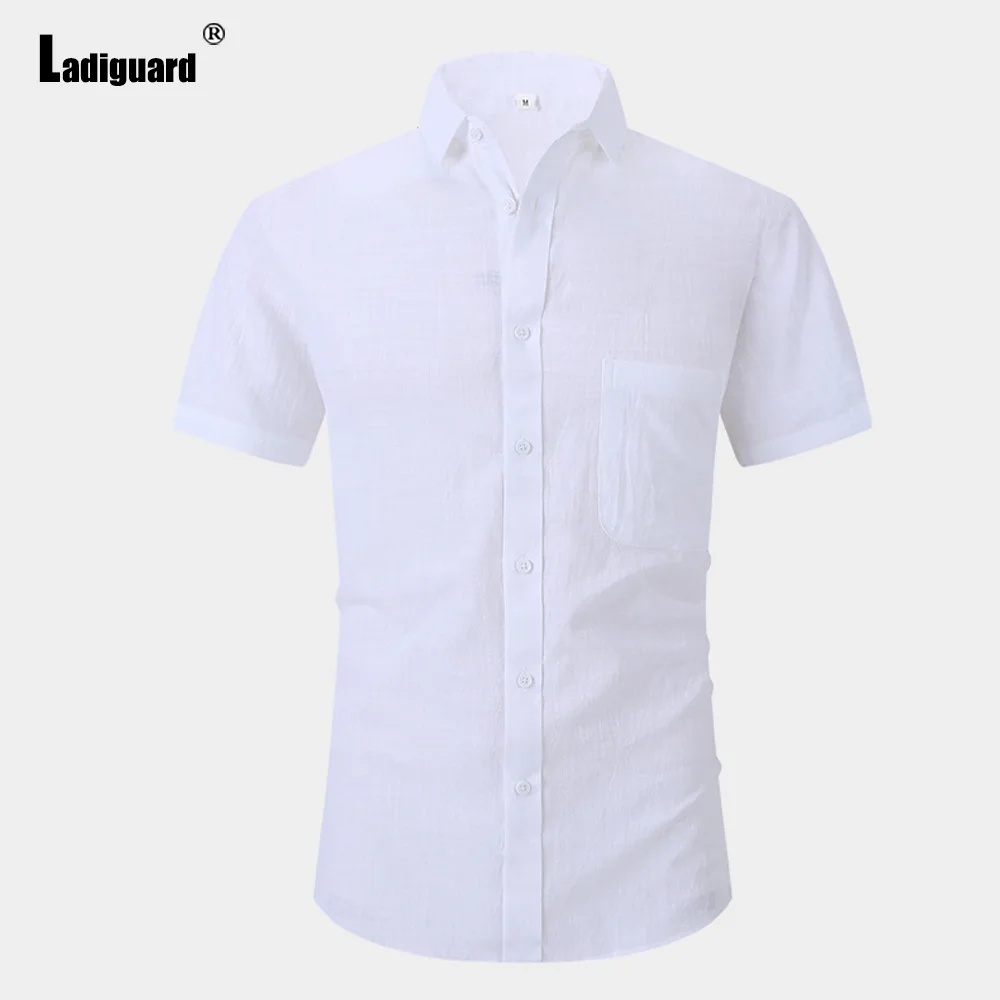 2023 New Summer Casual Linen Blouse Men Leisure Beach Shirt Masculina Camisa Top blusas Hommes Solid White Khaki Shirts Clothing
