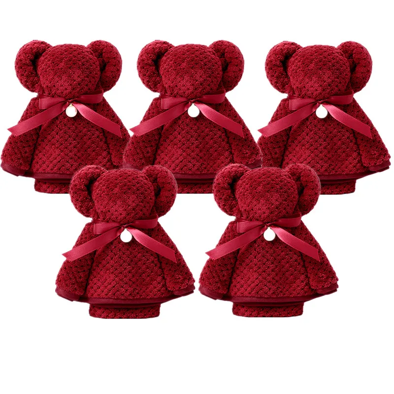 Wine Red Coral Velvet Creative Wedding Gift Face Wash Shower Towel Super Absorbent Bath Soft Towel