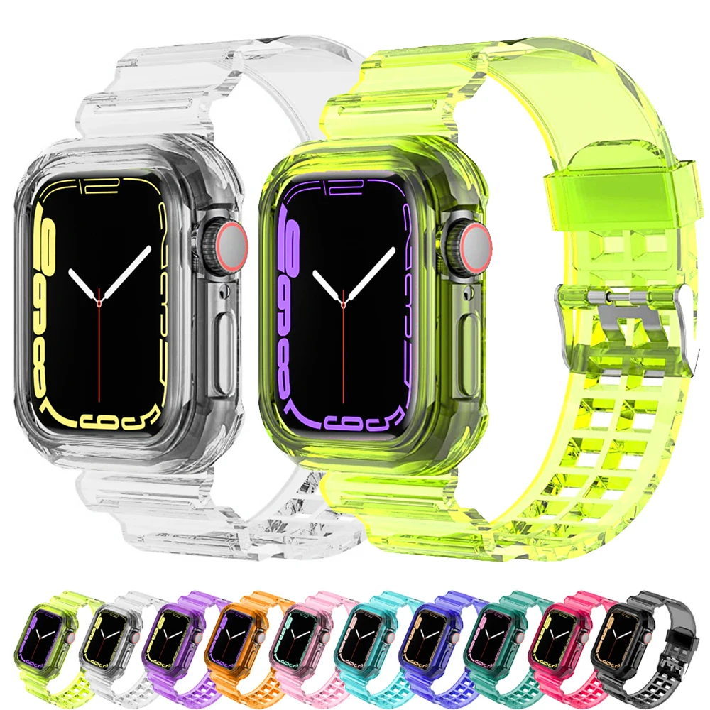 

Прозрачный силиконовый ремешок для iwatch, спортивный прозрачный браслет для Apple Watch 7 6 SE 5 4 3 2 1, 40 мм 44 мм 42 мм 41 мм 45 мм