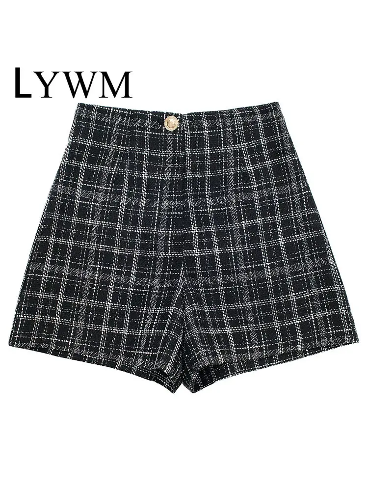

LYWM женские модные текстурные клетчатые юбки на молнии спереди с пуговицами, винтажные женские шикарные шорты с высокой талией