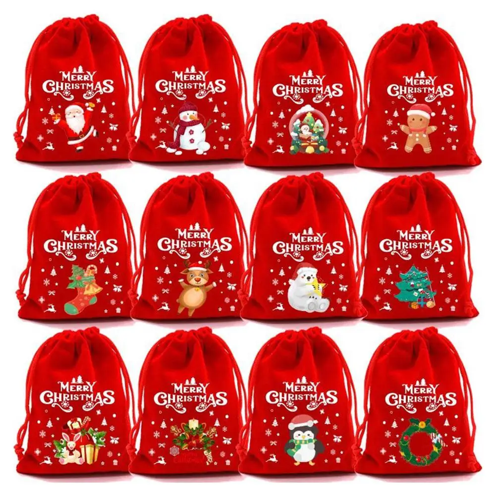 

Christmas Velvet Bags Advent Calendar Xmas Gift Bags Xmas Jewelry Bags Packaging Candy Drawstring Pouch J9U3