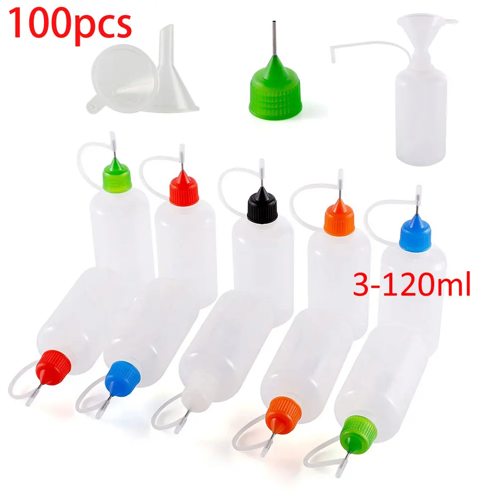100pcs 5ml - 120ml Plastic Squeezable Dropper Bottles Metal Dropper Needle Tip Liquid Cig Oil E juice Fill Container