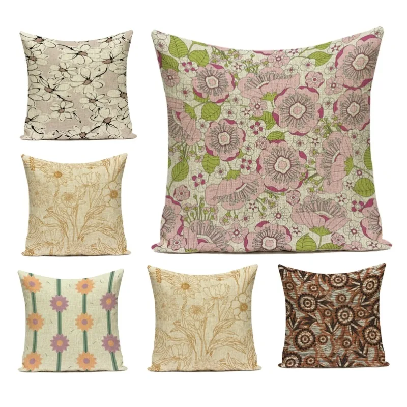 

Flower Printed Pillowcase Home Decor Sofa Decorative Pillowcase Simple Floral Painting Modern Nordic Polyester Material F2089