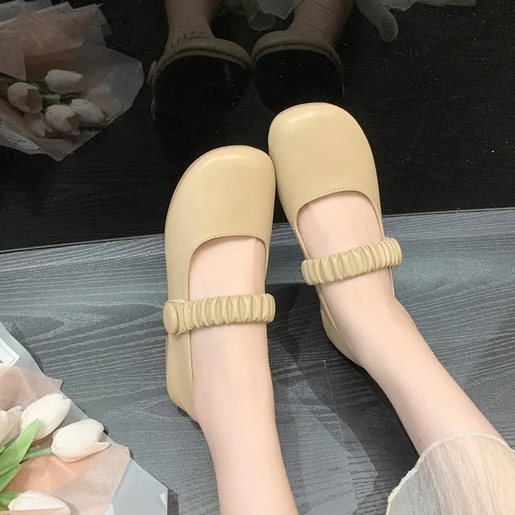 

Mary Jane Shoes 2022 Spring New All-match Square Head Solid Color Buckle Shoes Gentle Low Heel Flat Low Fairy Flat Shoes