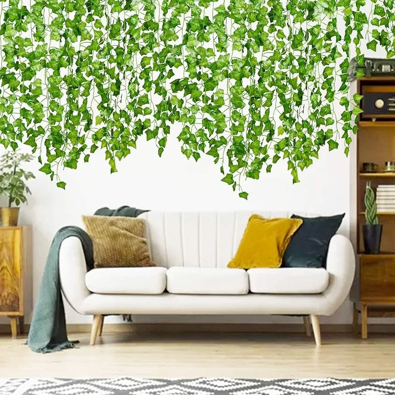 

12Pcs/set Artificial Ivy Leaf Plants Vine 2M Hanging Garland Fake Foliage Flowers For Home Decoration Garden Wedding Wall Decor