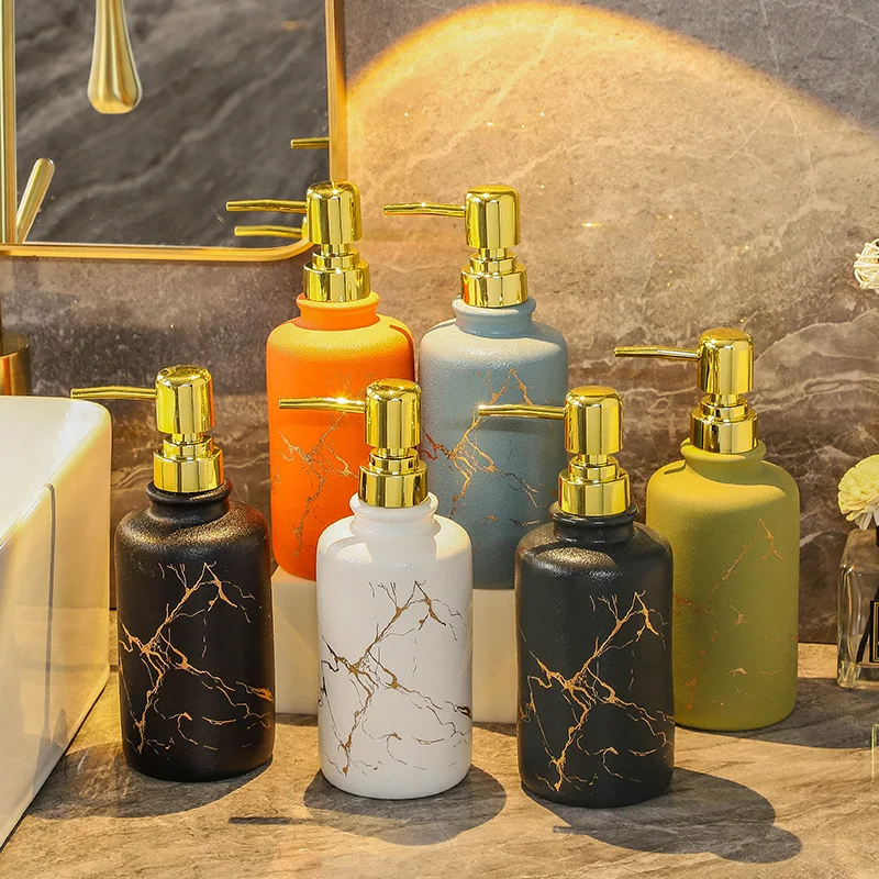 

Декоративные аксессуары для ванной комнаты, Мраморная бутылка для лосьона, Матовый керамический диспенсер для мыла светильник легкий роскошный диспенсер для жидкого лосьона