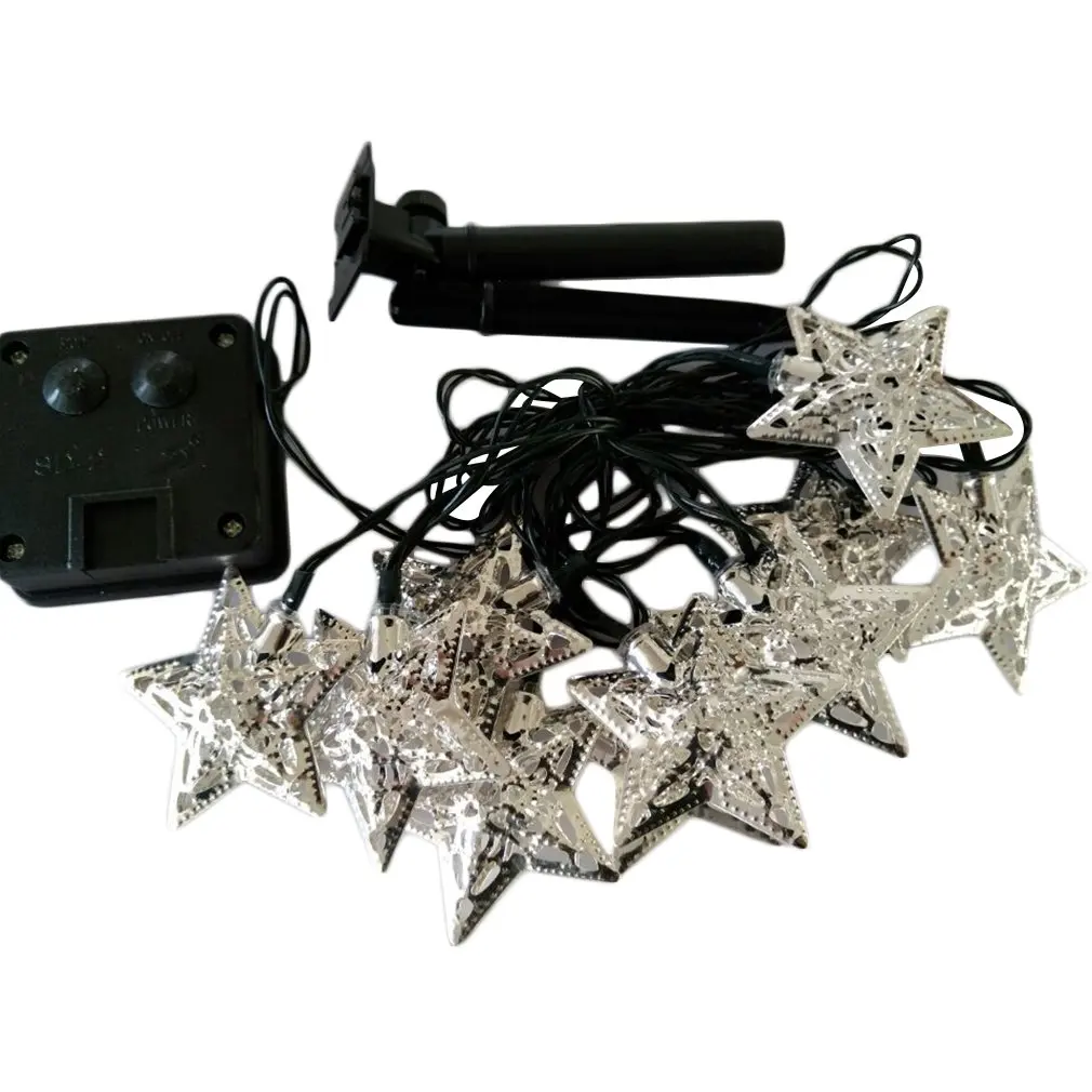 

(Ship From DE)Solar Powered 10-LED Metal Pentagram Star String Pure White Fairy Lights Xmas Halloween