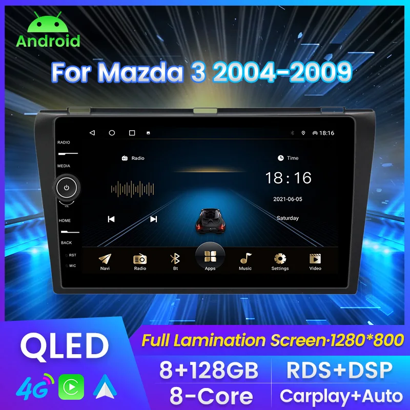 

MLOVELIN QLED экран 8G 128G Carplay android Авто android для Mazda 3 2004-2009 автомобильное радио видеоплеер GPS RDS DSP 2din без dvd