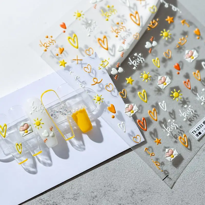 

New fashion new craft thin tough manicure stickers embossed back glue nail stickers nail jewelry paper short love long