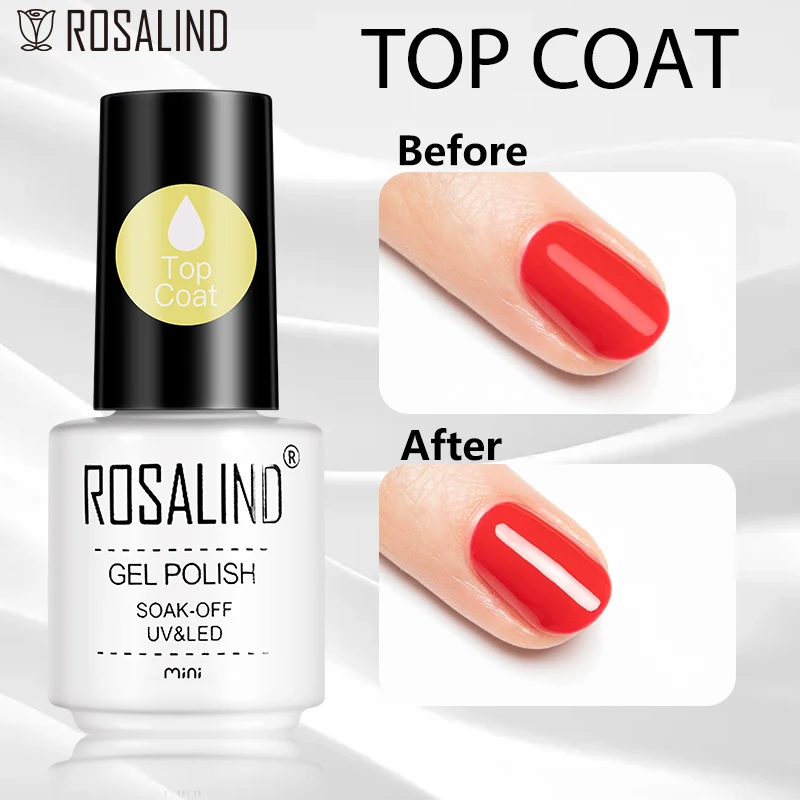 

ROSALIND Top Coat No Wipe Protect Nail Gel Art Design Long Lasting Gel Varnish UV LED Soak Off Shiny Lacquer Gel Nail Polish