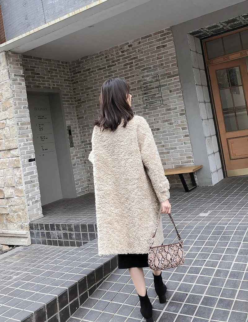 Furyoume Winter Women Real Fur Coat Knitting 100% Wool Jacket Long Thick Warm Outerwear Single Breasted Natural Fur Streetwear