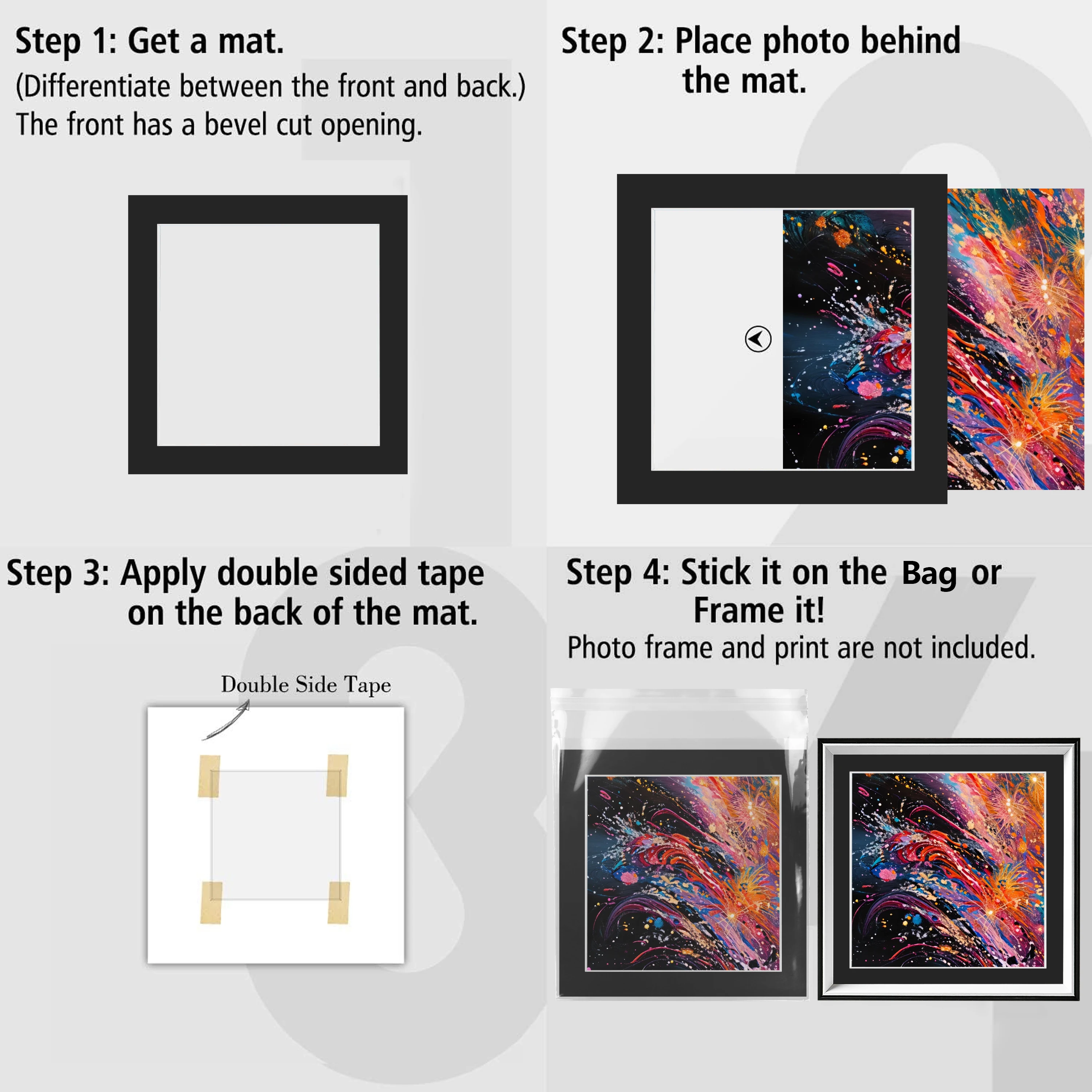 10 упаковок, 8x8 дюймов, черные матовые коврики для фоторамки, отлично подходят для фотографий, декора комнаты, картонная бумага [коврик + задняя доска + сумка] (art.: 3920c736bc5fa) - 3920c736bc5fa