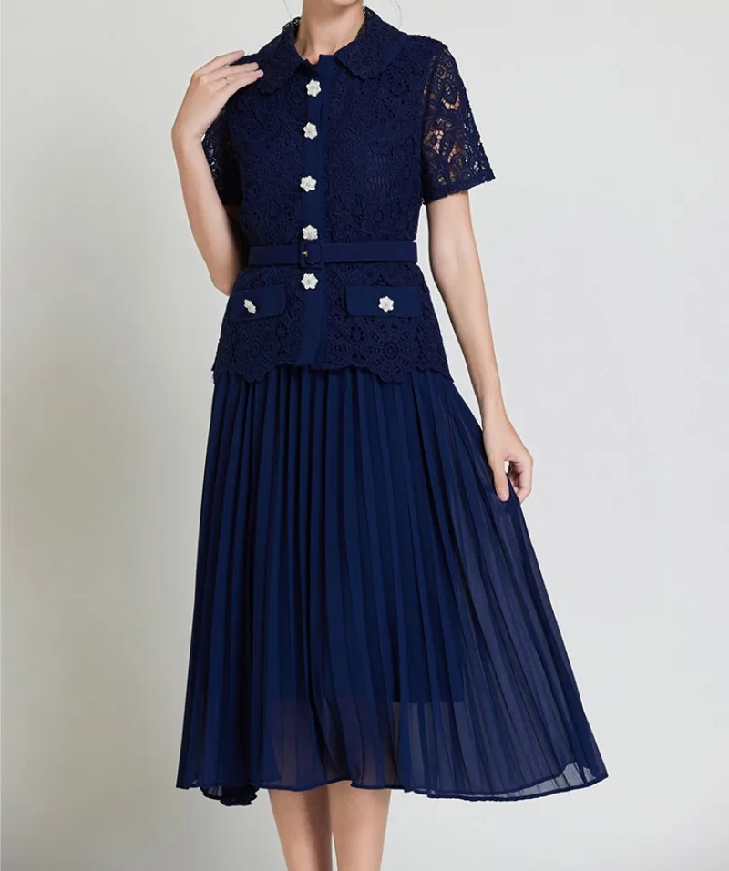 Роскошный темно-синий женский комплект из двух предметов кружевной элегантный