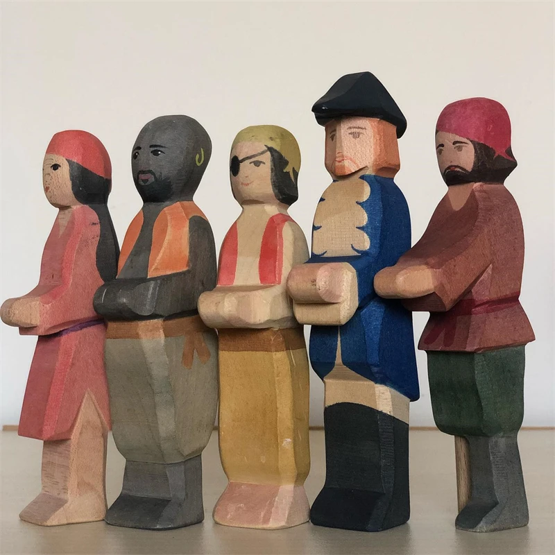 

Деревянные пиратские фигурки ручной работы, маленький мир, игра, игрушки с открытым концом, устойчивые игрушки, детская коллекция, деревянн...