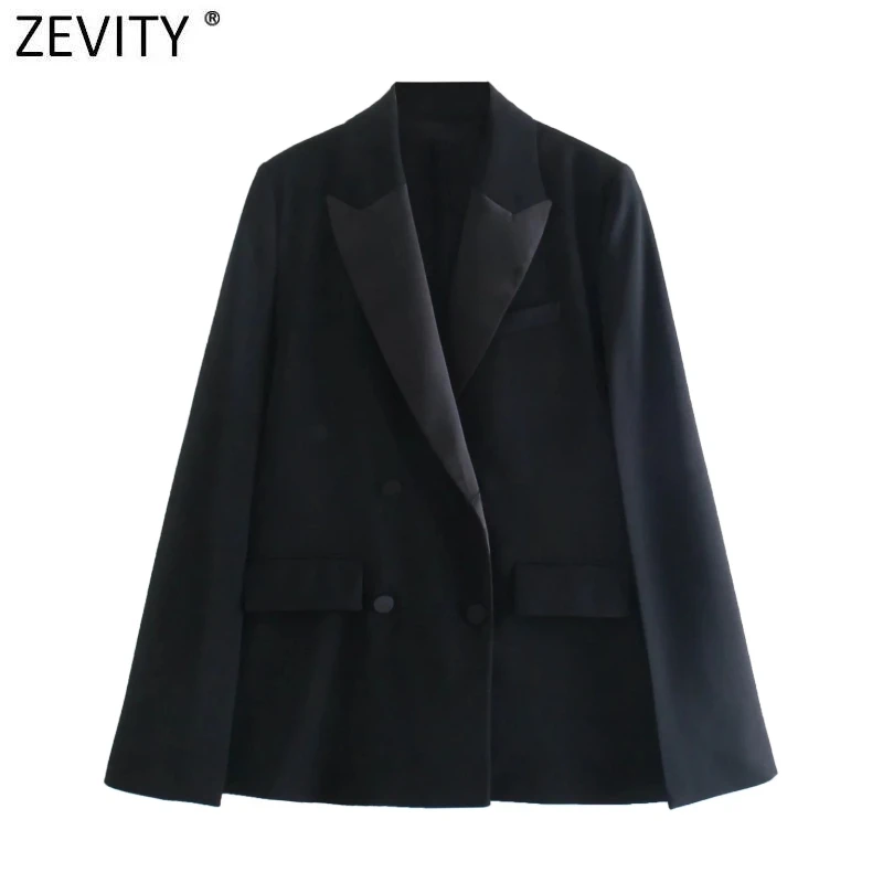 

Zevity Women Fashion Notched Collar Patchwork Black Split Sleeve Design Cloak Suits Coat Office Lady Jacket Outerwear Tops CT837
