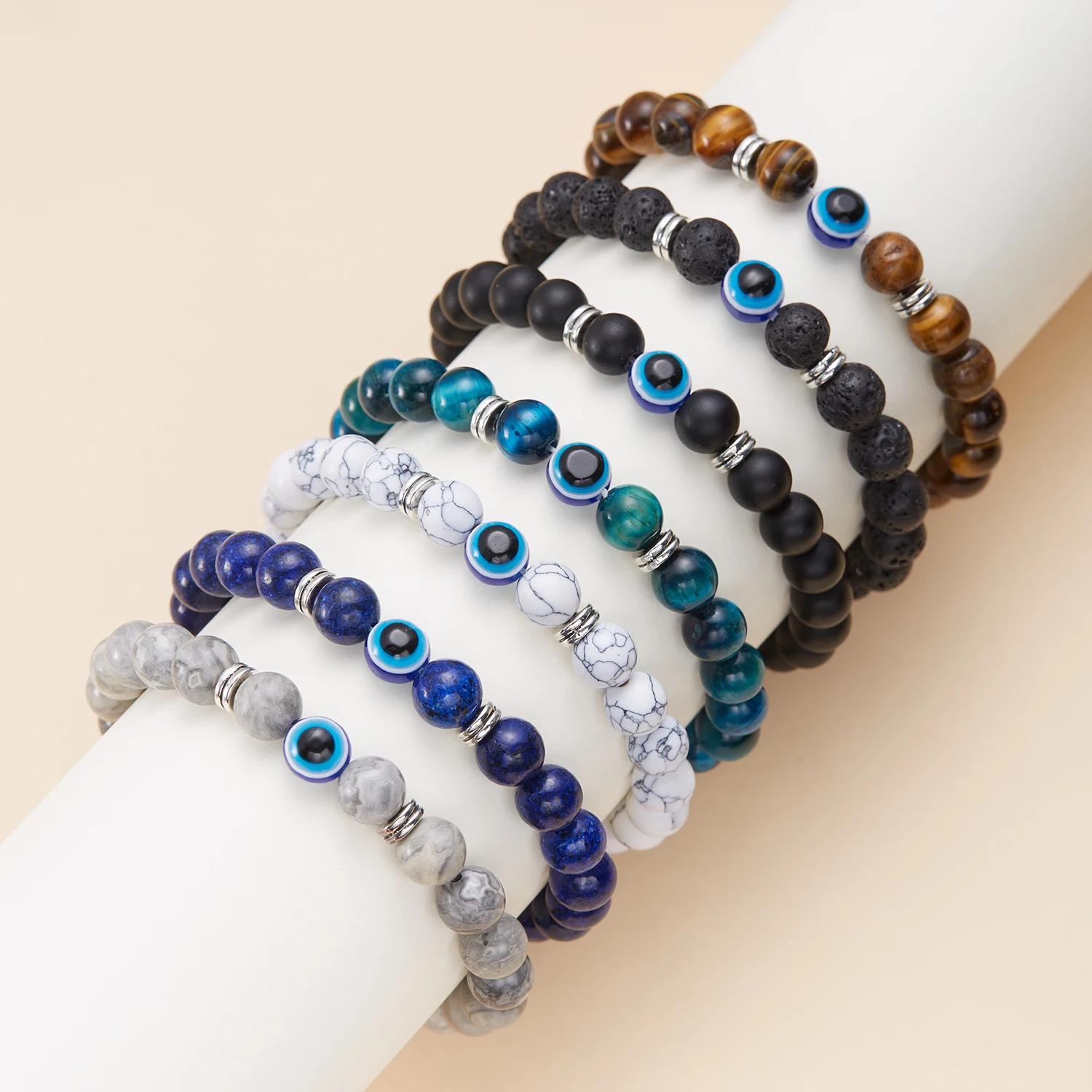 Мужские браслеты с бусинами Турецкий Дурной глаз 8 мм браслет вулканическим