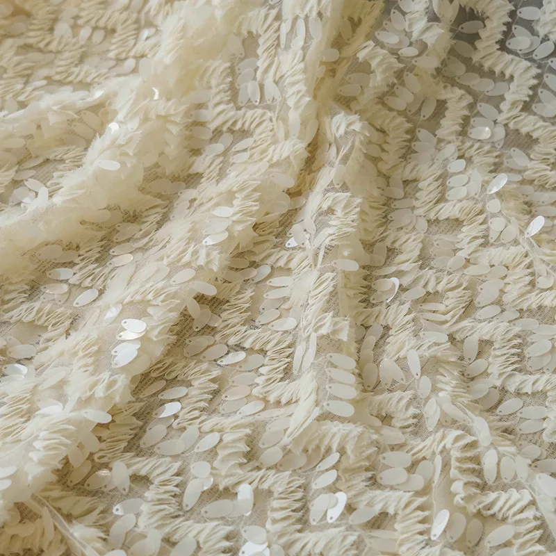 Абрикосовая блестящая вышитая кружевная ткань для свадебного вечернего платья