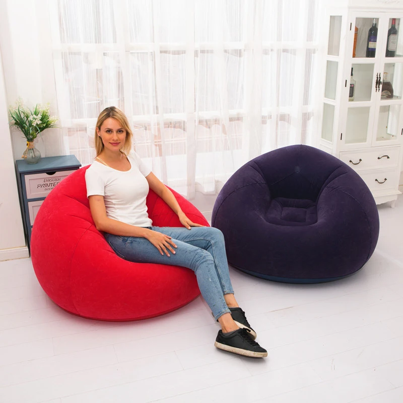 

Lazy Inflatable Sofa Chairs PVC Lounger Seat Bean Bag Sofas Outdoor Camping Mat Bedroom Flocking Inflatable Sofa Home Decoration