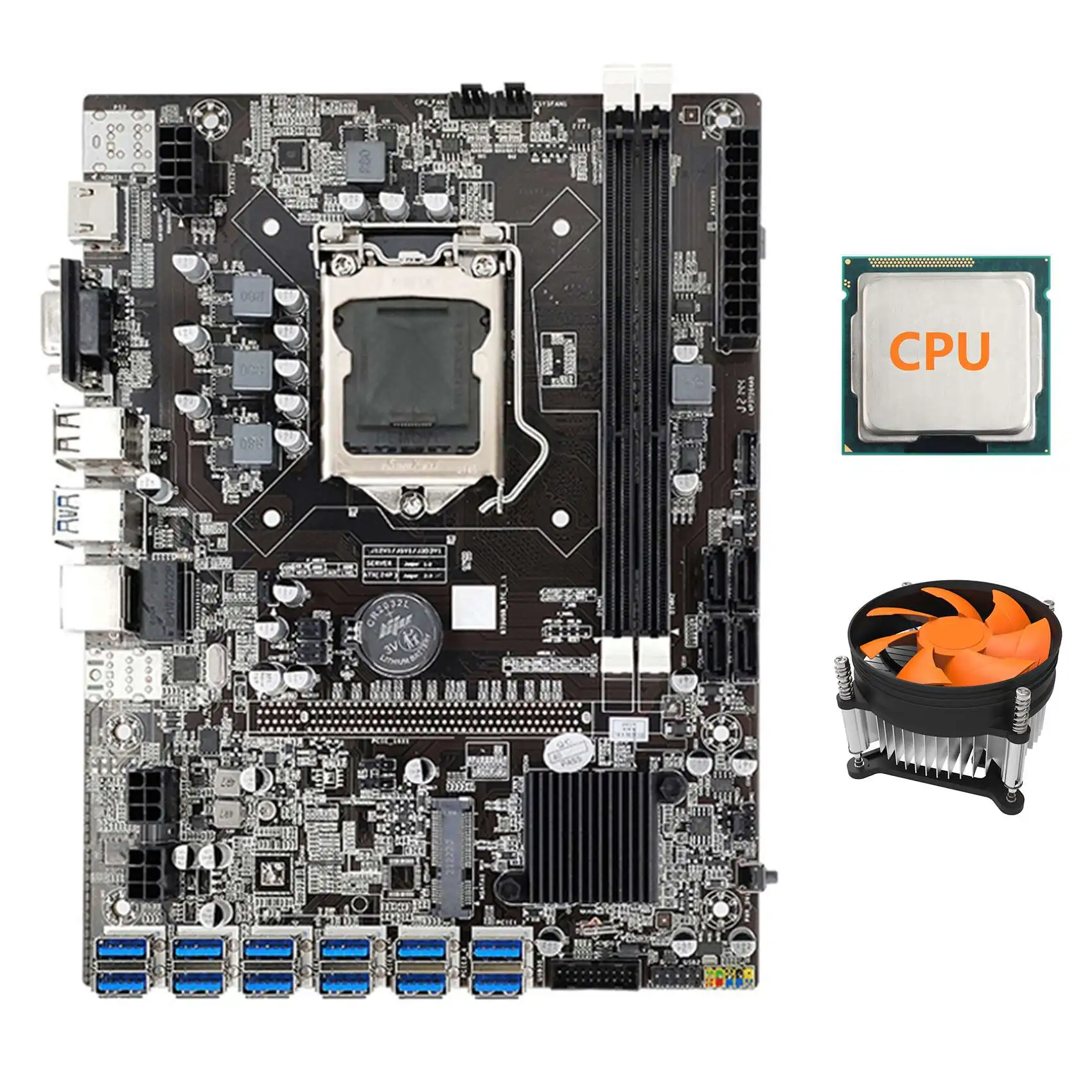 

ETH B75 Mining Motherboard 12 PCIE to USB Adapter+CPU+Cooling Fan LGA1155 DDR3 MSATA B75 USB BTC Miner Motherboard