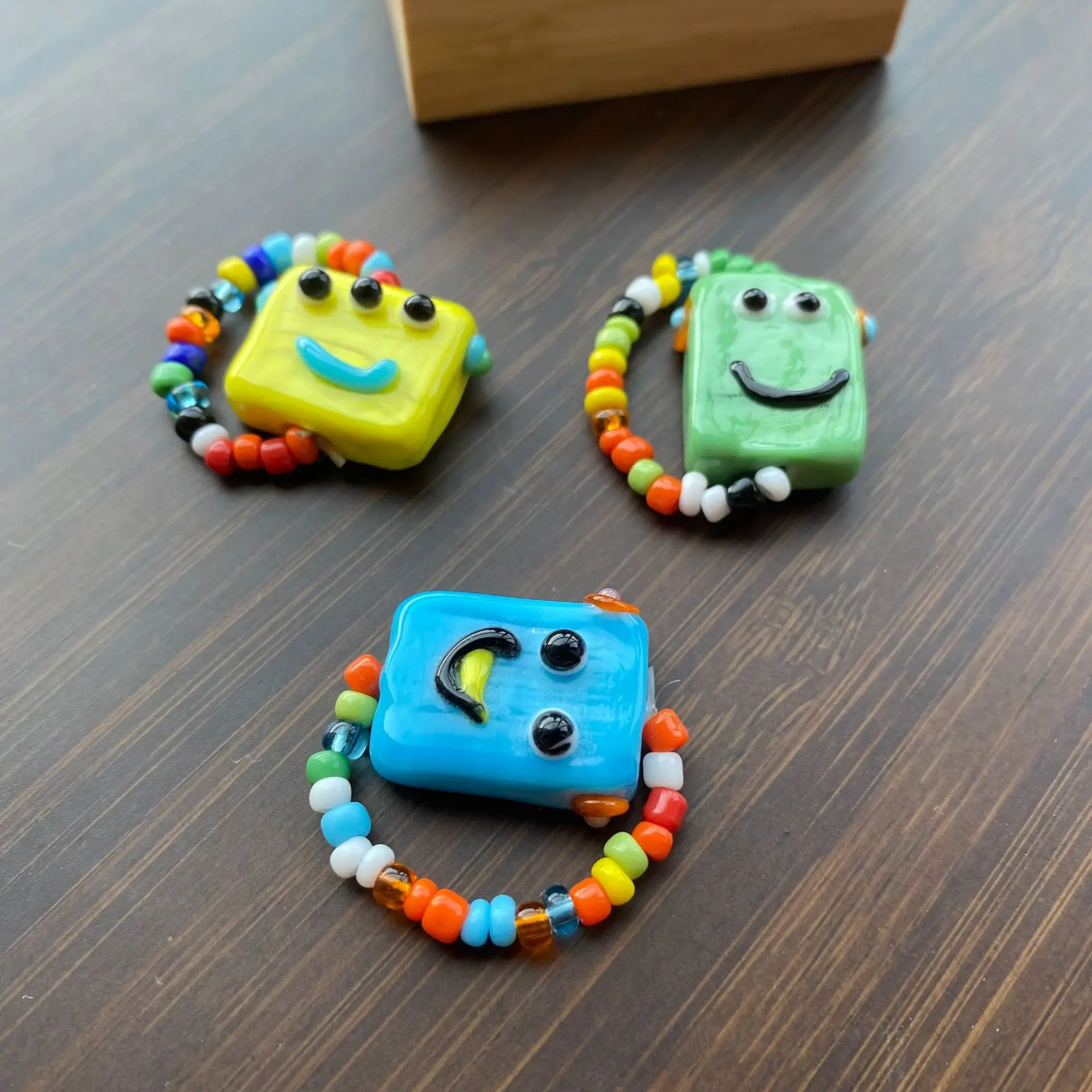

Cute Little Monster Beaded Rings For Women Girls Fashion Minority Design Cartoon Elastic Rope Adjustable Ring Girlfriends Gifts