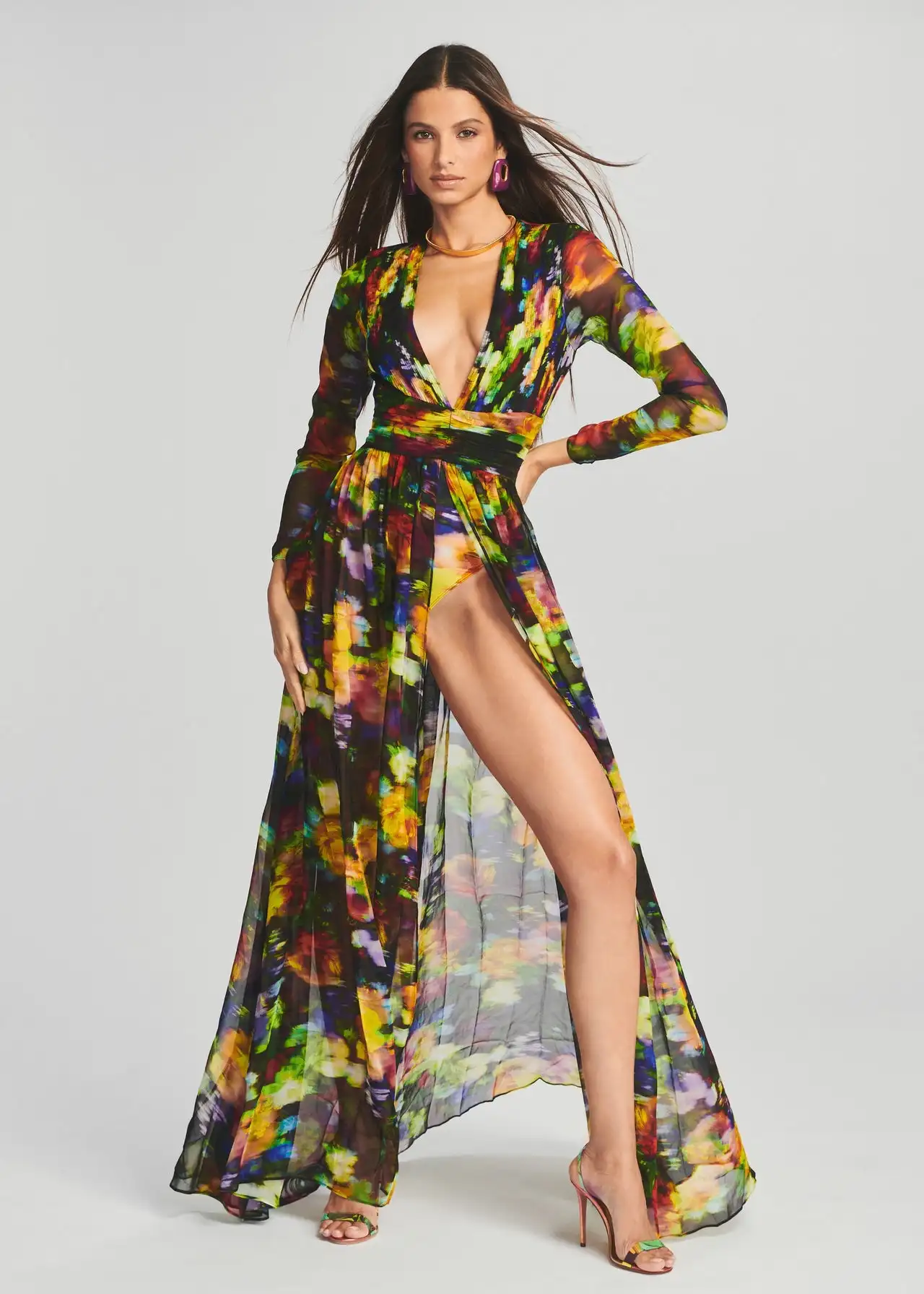 

2023 New Summer Fashion Women Long Sleeve High Split Bodycon Long Dress Vacation Beach Style Birthday Party Dress vestidos
