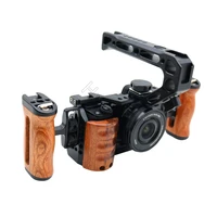 dslr camera wooden handle grip handgrip with cold shoe for sony a6300a6400a6500a6000 camera cage for rig mic video led light