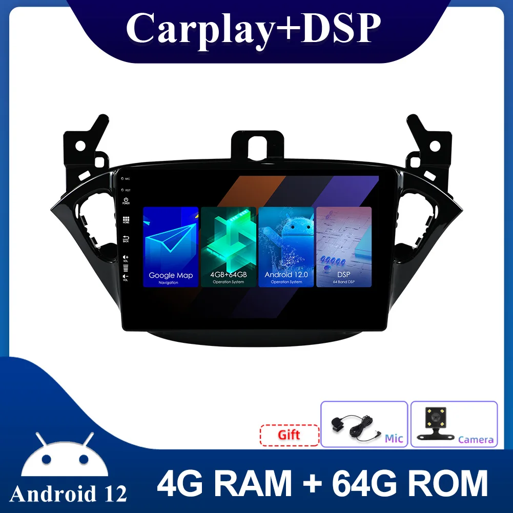 

9inch IPS 2 Din Autoradio Car Multimedia Player Android 12 For Opel Corsa/Adam GPS BT RDS DAB 4G+64G Carplay DSP