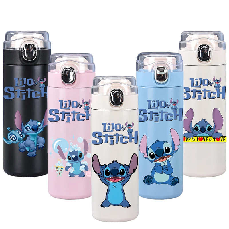 400ML Lilo Stitch Stainless Steel Thermal Water Bottle Outdoor Sports Convenient Cup Bouncing Drinking Tool Kid Gift