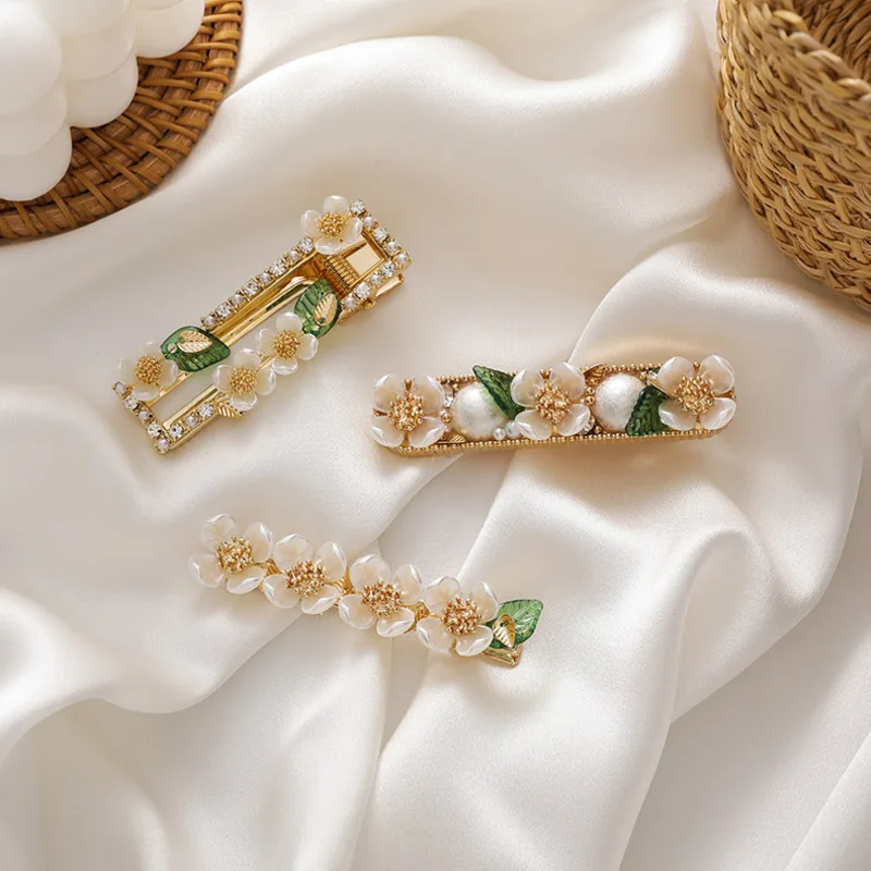 

Pear Flower Series Hairpin Sweet And Cute Shell Flower Side Clip Green Leaf Spring Clip Duckbill Clip Hairpin Hair Accessories