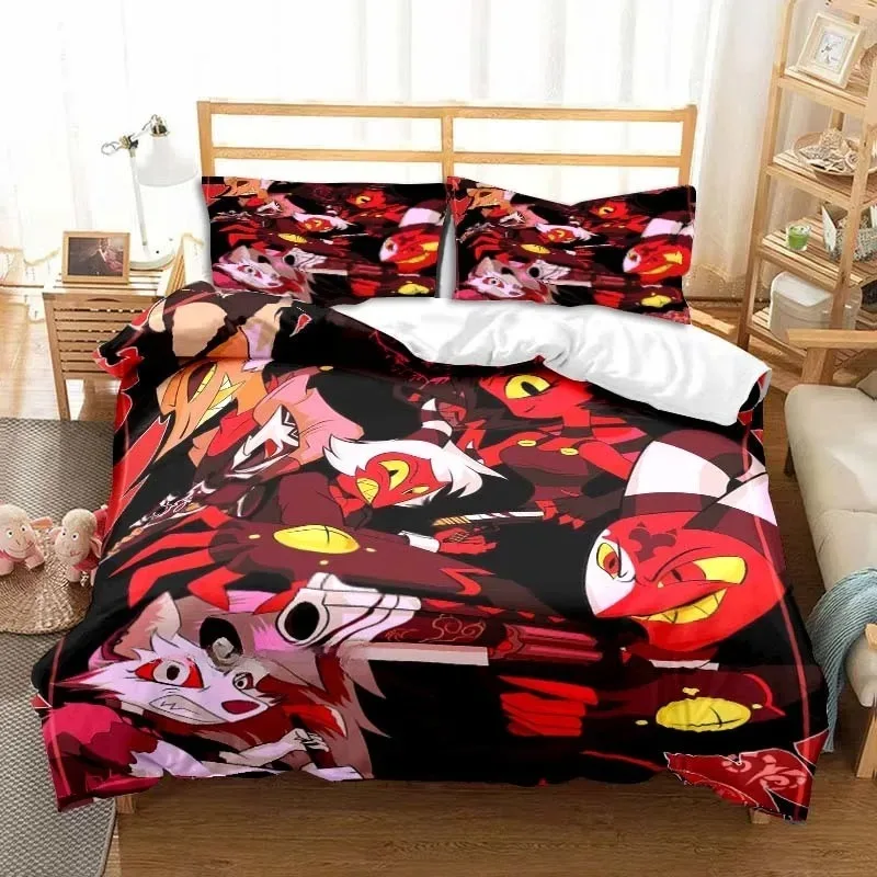 Фото Аниме Helluva Hazbin Hotels Boss комплект постельного белья для мальчиков и девочек Twin Queen Size пододеяльник наволочка кровать для мальчиков и взрослых №1