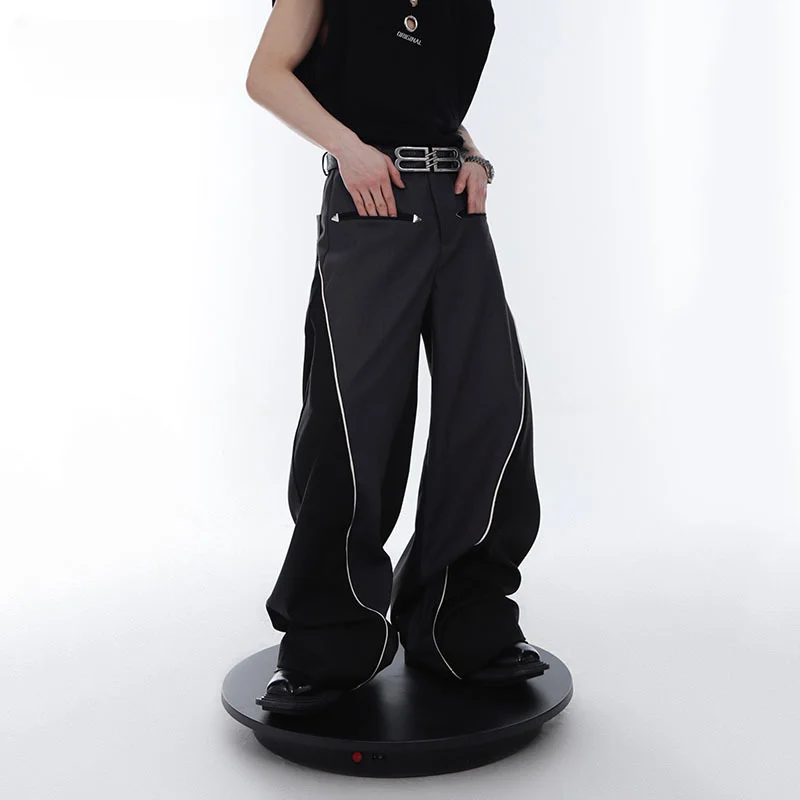 

C YNew Trendy Men's Wide Leg Pants Fashion Contrast Color Patchwork Trousers Male Vintage Straight High Street 2023 9A8147